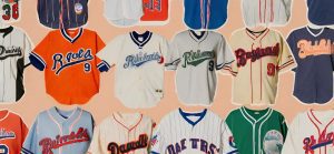 Illustrate the key design elements with visuals of various 90s baseball jerseys