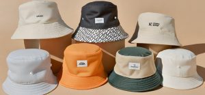 Illustrate the key features with visuals of various bucket hats showcasing different shapes and fabrics