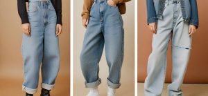 Provide visuals of contemporary outfits showcasing stylish ways to wear baggy jeans